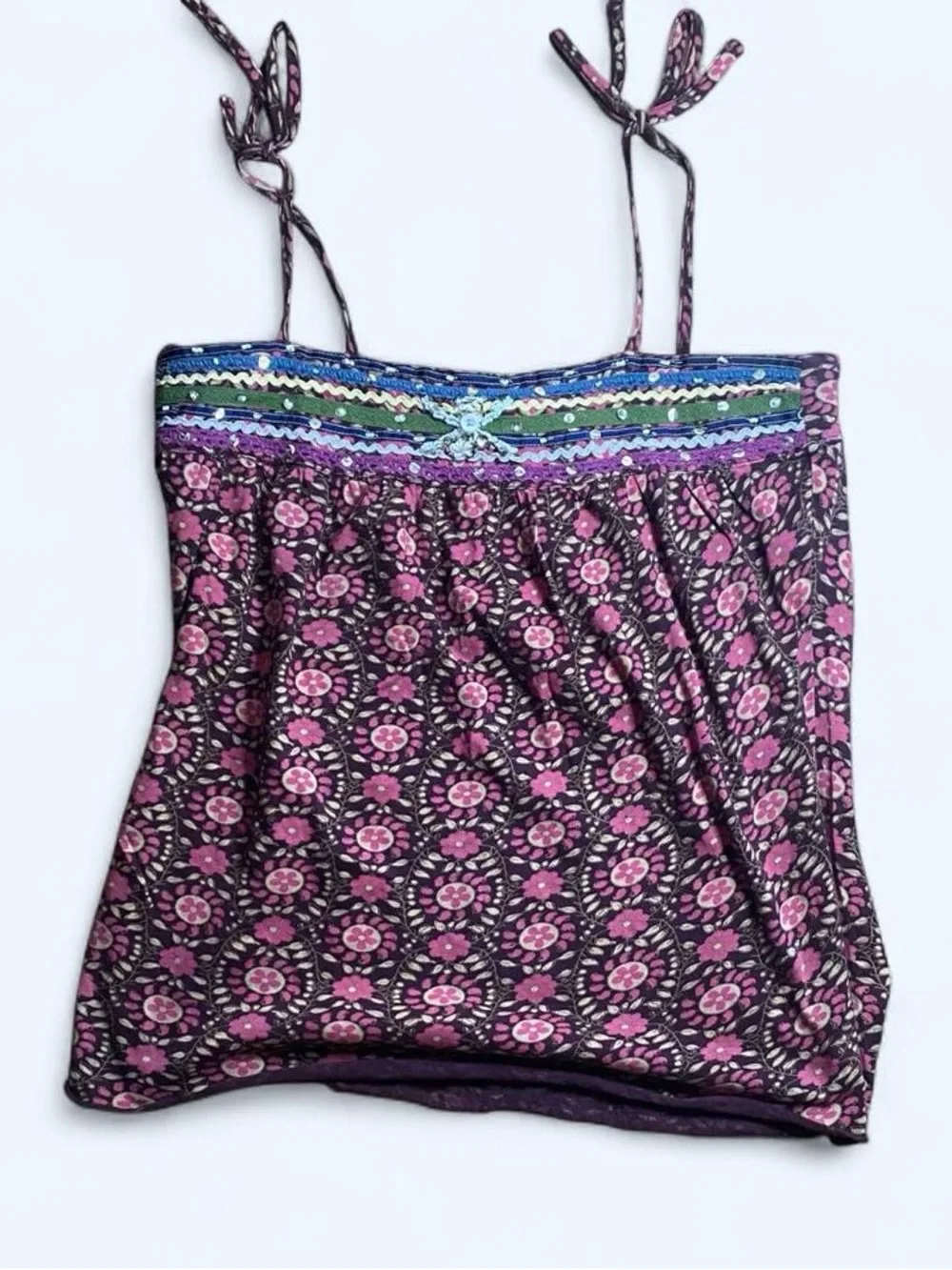 Old Navy Purple Floral Tie-Strap Tank with Pink Accents - Picture 2 of 8